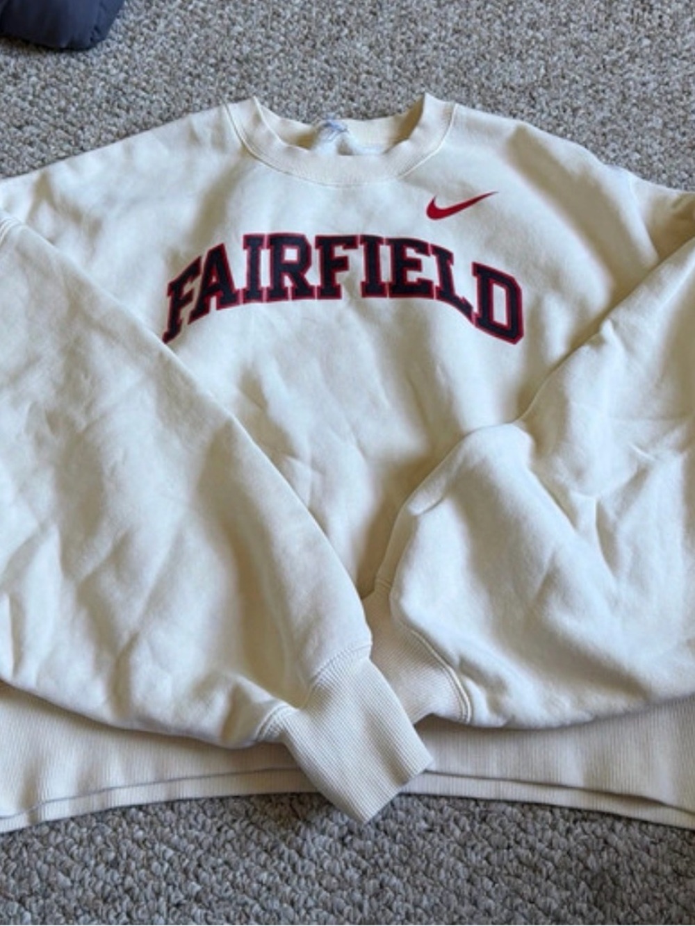Nike Cream Crewneck Cropped Sweatshirt with Red & Navy Fairfield Embroidery